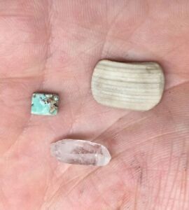 Lot Of 3 Pre Columbian Faceted Quartz Crystal Turquoise Bead Abalone Inlay