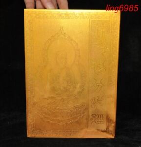 Old Tibet Buddhism Temple Bronze Gilt Arhat Damo Buddha Statue Scripture Book