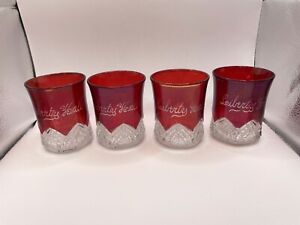 Ruby Red Flashed Glass Set Of Four Glasses Liberty Hall Etched