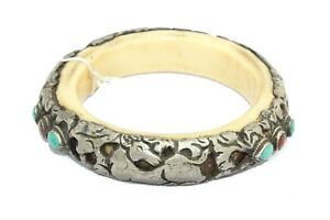 Alloyed Silver Bangle Handcrafted Natural Stones Antique Tibetan Resin Inside 08