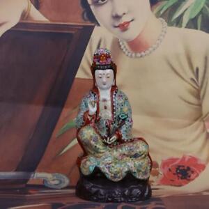 11 7 Chinese Famille Rose Porcelain Longevity Character Guanyin Kwan Yin Statue