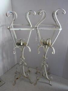 2 Shabby Vtg French Country Cottage Wrought Iron Scrolled Pillar Candle Holders