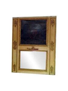 Antique 18th Century Oil Painting French Louis Xvi Style Trumeau Mirror C1790
