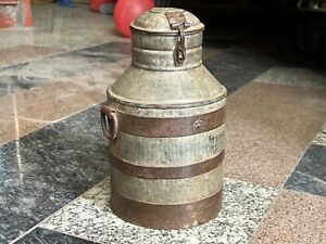 Old Vintage Rare Rustic Iron Milk Churn Water Can Oil Bharni With Lid Lock