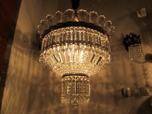 Antique Vintage French Baccarat Crystal Chandelier Light Ceiling Lam 1930s 20in