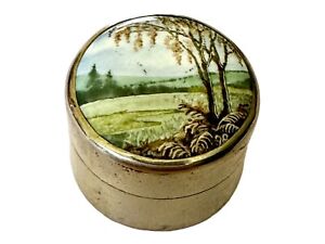 Vintage Sterling And Enamel Patch Box Pill Box Trinket Box Hinged Landscape