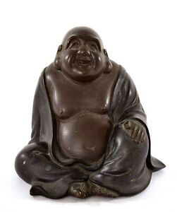 1935 S Japanese Bronze Seated Hotei 7 Lucky God Buddha Figure Figurine Mk Dated