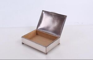 Vintage German Sterling Silver Cigarette Jewelry Trinket Storage Box Wood Inlay