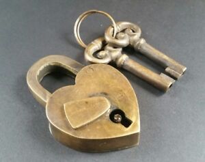Vtg Style Love Valentine Paris Heart Lock 2 Skeleton Keys Brass 2 3 4 L8