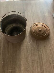Antique Primitive Small Tin Berry Bucket Lunch Pail With Lid