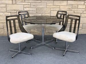 Mid Century Modern Brody Seating Co Smoke Lucite Chrome Dining Table 4 Chairs