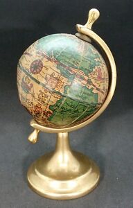 Old Decorative Mini Globe Earth Ancient World Brass Mod Dep Vintage 