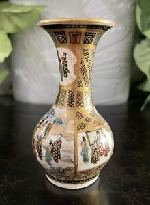 Exquisite Miniature Satsuma 6 Sided Round Bottom Trumpet Vase Gyokuzan Yaki 