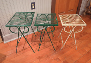 Vintage Tempestini For Salterini Wrought Iron Mesh Top Nesting Tables Set Of 3