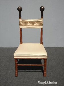 Vintage French Italian Chair W Brass Finials Greek Key Backrest Made In Italy