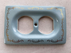 Vintage Mid Century Blue With Gold Flourishes Ceramic Outlet Cover Plate
