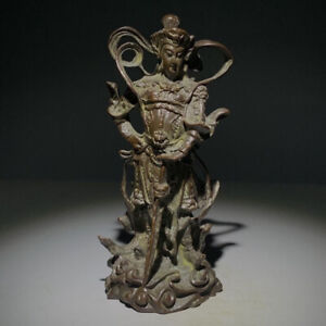 Chinese Old Bronze Statue Wei Tuo Buddha Figure Collectable Ornament Netsuke
