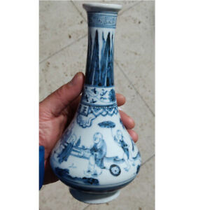 7 9 China Ming Blue And White Porcelain Chai Kiln A Herd Child Play Small Vase