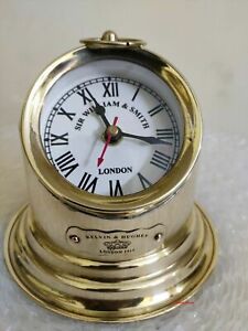 Antique Marine Clock Kelvin Hughes Working Ship Binnacle Brass Clock Table Top