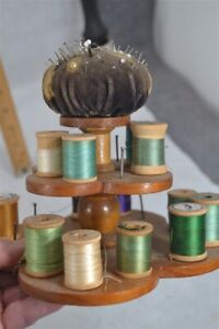 Sewing Stand Thread Holder Pin Cushion Spool Hand Made 6x6 Antique Original 1900