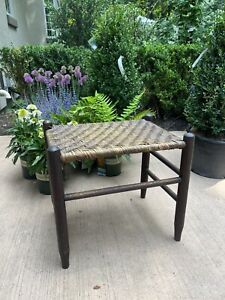 Old Hickory Stool With A Herringbone Rattan Seat 13 X 18 5 X 18 Tall