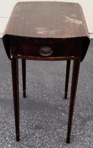 Antique Solid Wood Drop Leaf Accent Table Lovely Veneer Inlay Needs Tlc