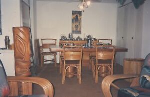Rare Art Deco Paul Frankl Rattan Double Pedestal Dining Table And 6 Chairs