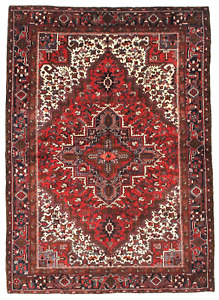 Heriz Tribal Red Navy Hand Knotted Oriental Area Rug Wool Carpet 6 6 X 9 3 