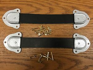 Antique Trunk Hardware 2 Leather Trunk Handles 4 Metal Ends Nails B