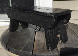 Antique Wooden Old Chippy Layers Black Paint Cricket Footstool Bench Foot Rest