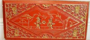 Antique Piece From Chinese Dresser Wood Red And Gold Unique
