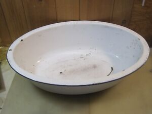 Large Vintage 25 5 X 18 Porcelain Enamel Baby Bath Tub Wash Basin B7286