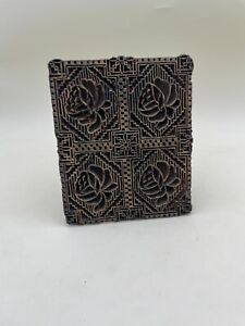 Vintage Hand Carved Wood Printing Block Indian Textile Roses Design Stamp