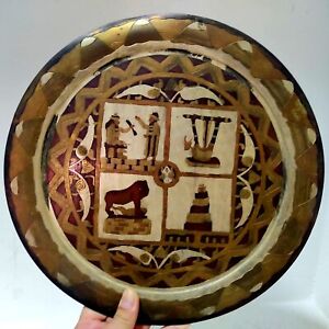 Persian Antique Oriental Etched Copper Hand Carved Art Wall Plate Vintage 12 5 