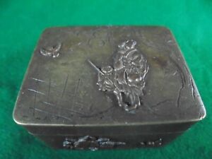 Antique Japanese Mixed Metals Bronze Box Fancy With Lid Applied Metal Patina
