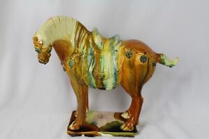 Chinese Tricolor Ceramic War Horse Tang Dynasty Sansai