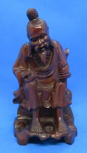 Chinese Carved Wood Vintage Victorian Oriental Antique Seated Man Figurine