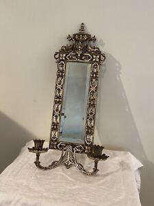 Bradley And Hubbard 3502 Beveled Mirror Gilt Metal Two Sconce Candle Holder