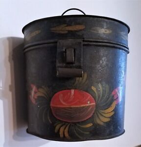 Vintage Large 6 19thc Antique Toleware Tole Tin Painted Spice Tea Box