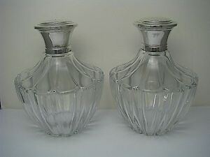 2 Vintage Vanity Glass Perfume Set Bottles Jars 800 Silver Lids Germany Ca1930s