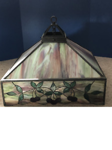 Cherries 20 X20 Slag Leaded Glass Antique Original Art Dome C1910 Shade Fixture