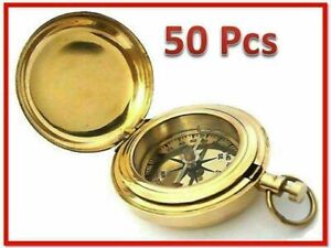 Nautical Brass Compass Lot Of 50 Piece Push Button Compass Pocket Compass