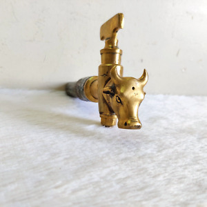 19c Vintage Original Old Handcrafted Brass Bull Face Shape Water Tap Collectible