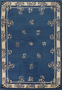 Antique Vegetable Dye Floral Peking Chinese Rug 10x13 Blue Wool Handmade Carpet