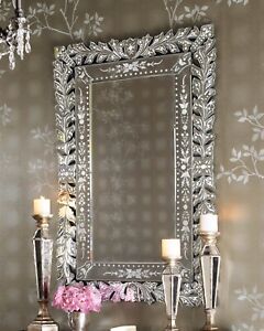 Large Venetian Style Wall Mirror Hand Engraved 48 T X 32 