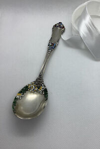 Antique Sterling Silver Enamel Spoon 