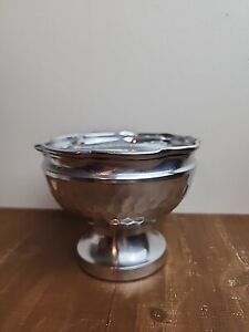 Vintage Decorative Hammered Silver Toned Pedestal Bowl 5 5 By 4 5 India