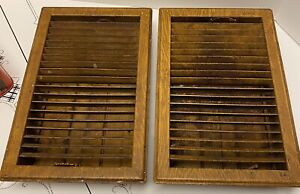Two Vintage Metal Louvers Floor Heat Registers Faux Wood Lot 01