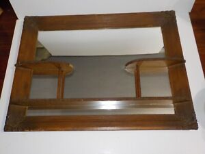 Mid Century Solid Wood Gesso Wall Curio Shadow Box Mirror Display Shelf Metal