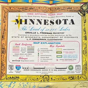 1960 Minnesota Land Of 10 000 Lakes Folding Road Map Color Pictures City Index